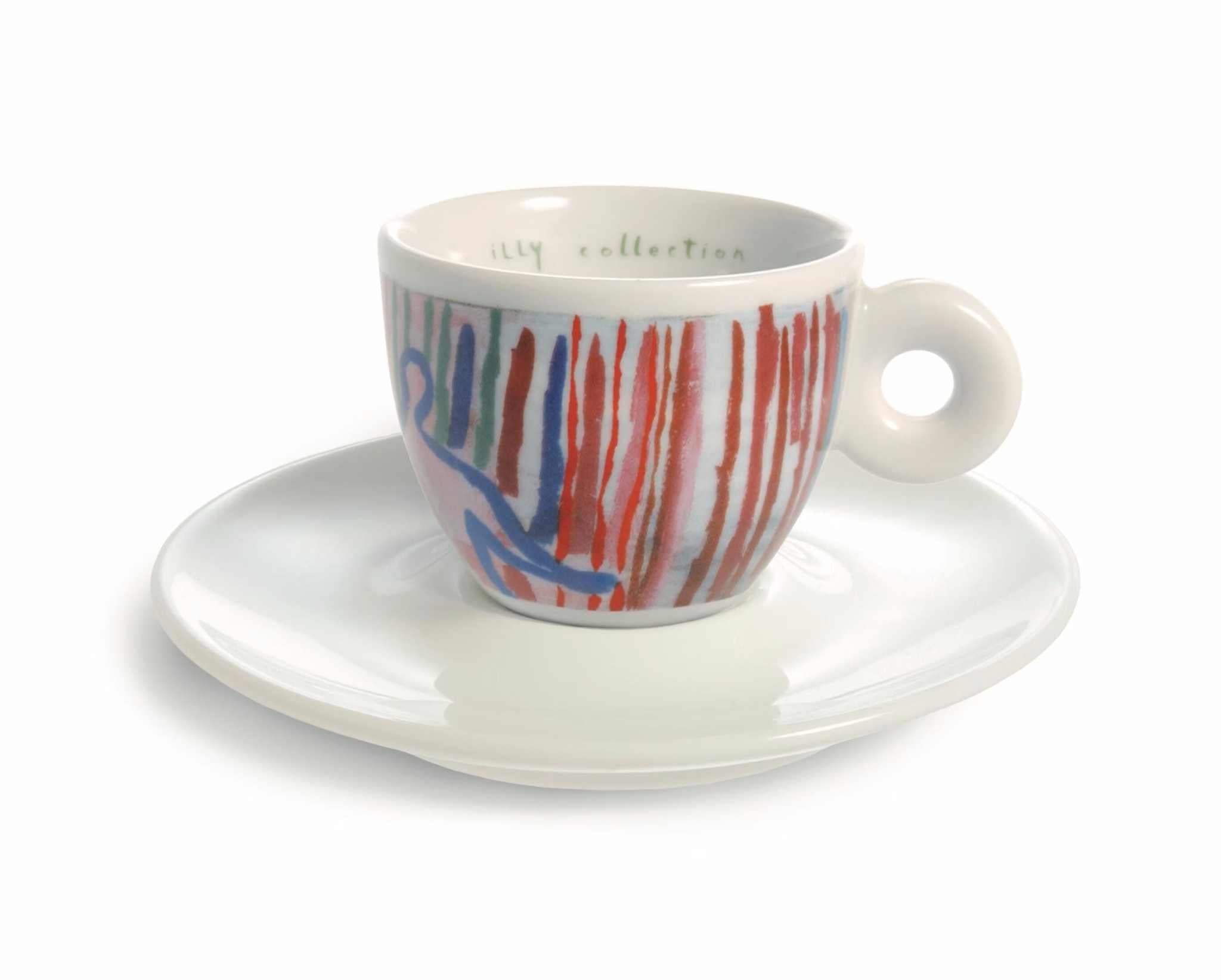 طقم أكواب Espresso من illy Collection بتصميم فني ملون.