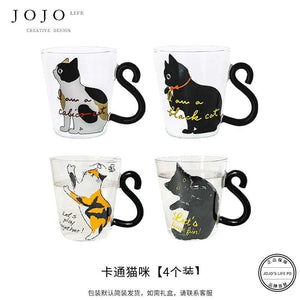JOJO hand-painted cute cat glass coffee cup.