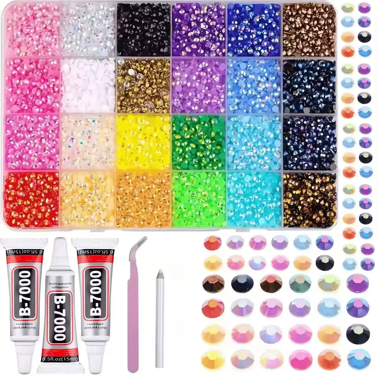 24-color 3mm jelly rhinestone set, nail decoration, round ornament, nail art tool