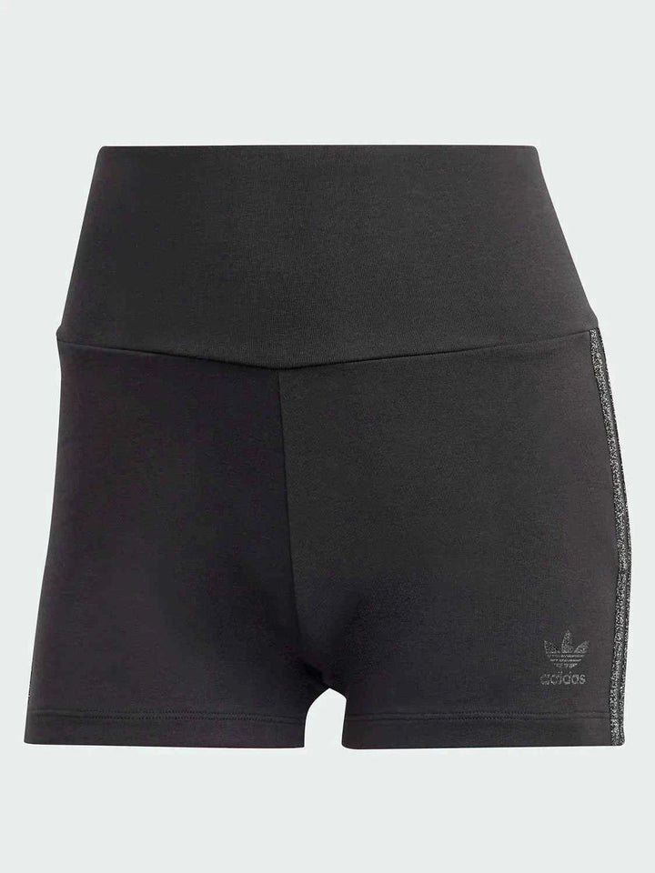 Shiny black Adidas pants with wide comfortable design and classic three side stripes for sporty casual look