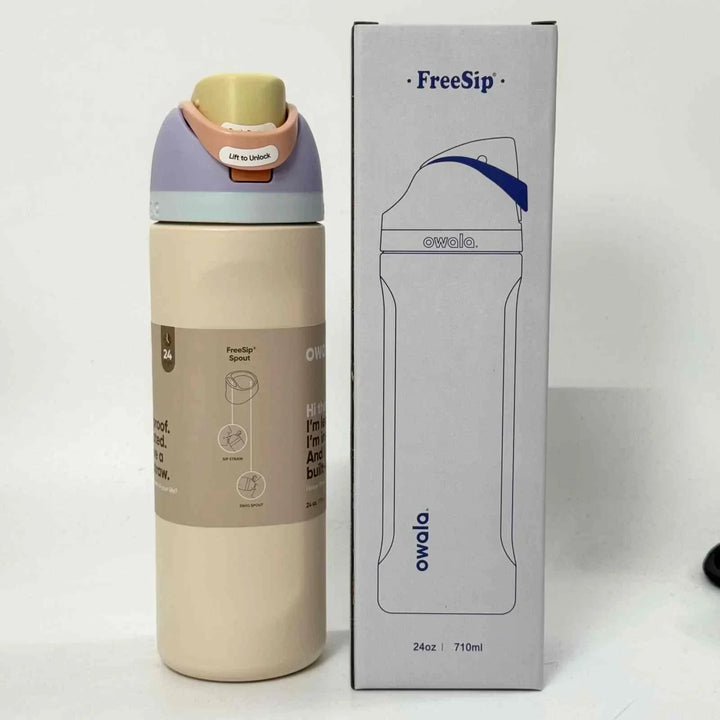 Owala FreeSip Cute Edition leak-proof water bottle with dual spout and BPA-free design, keeps drinks cold for 24 hours.