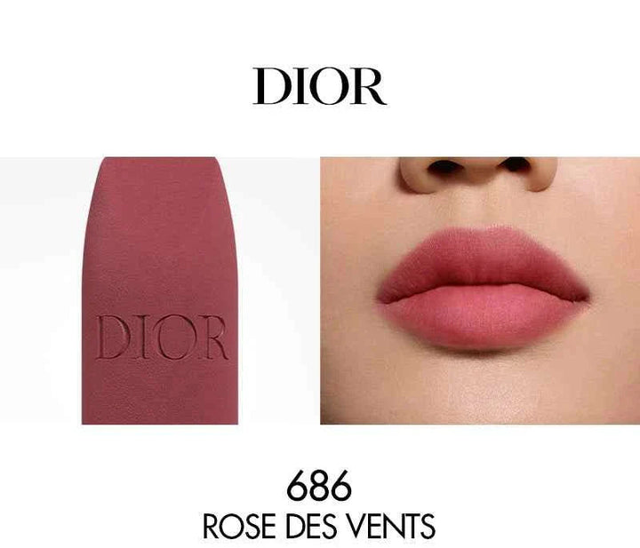 Rouge Dior الكلاسيكية lipstick shade 686 Rose Des Vents with smooth matte finish on lips