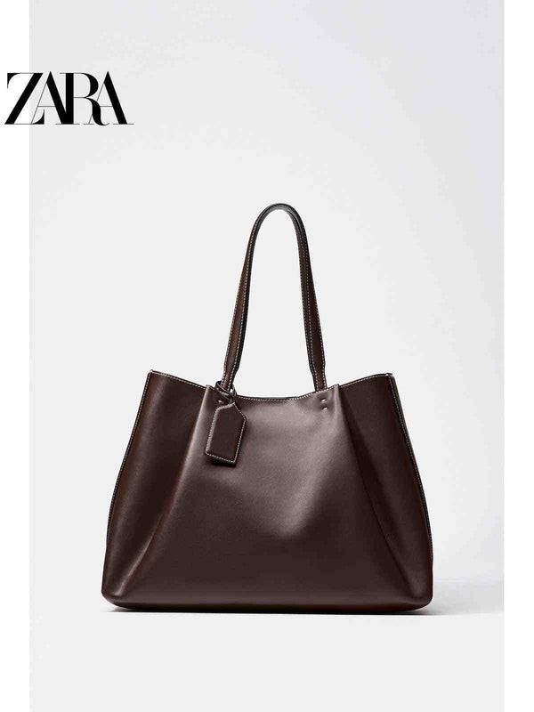 ZARA2025 Autumn New Women's Bag Chocolate Color Large Capacity Shoulder Tote Bag 6012511 721
