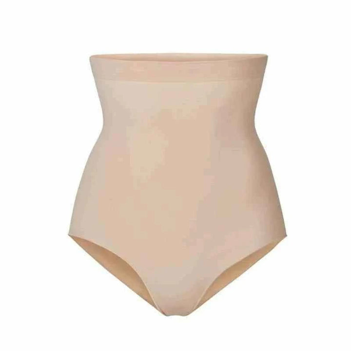 Beige high-waist body shaping shaper with smooth, seamless design for a sculpted waist and sleek look under clothing