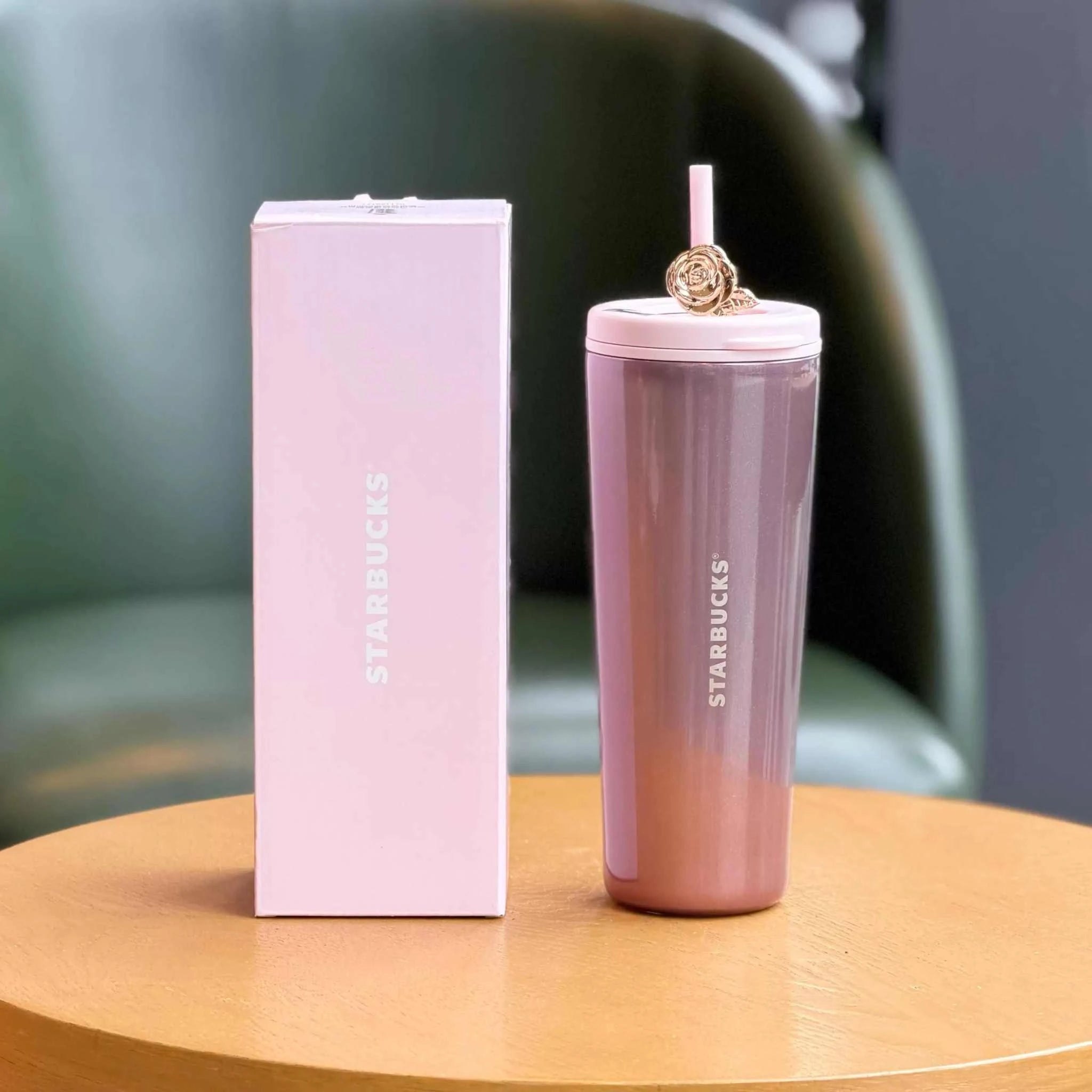 Starbucks 2026 Wanhua Rose Glitter Cat's Eye 316L Stainless Steel Cup Double Drinking Spout Silent Pad Straw Cup.