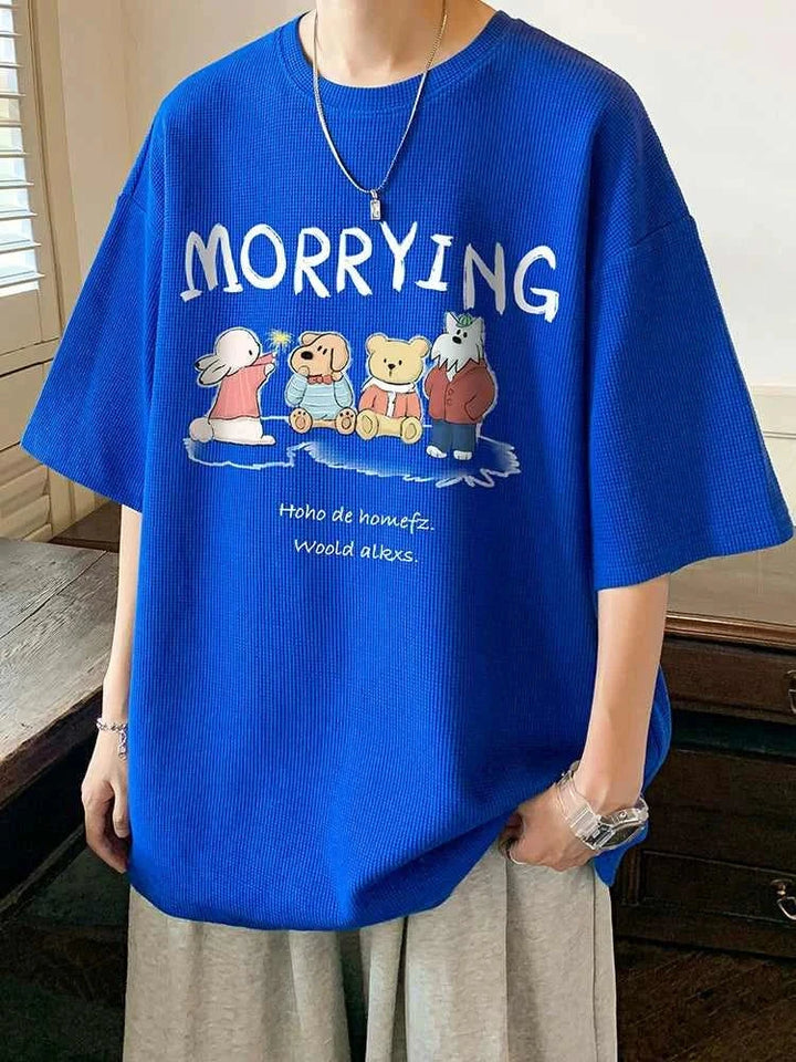 Blue MORRYING t-shirt with cartoon character print and relaxed fit