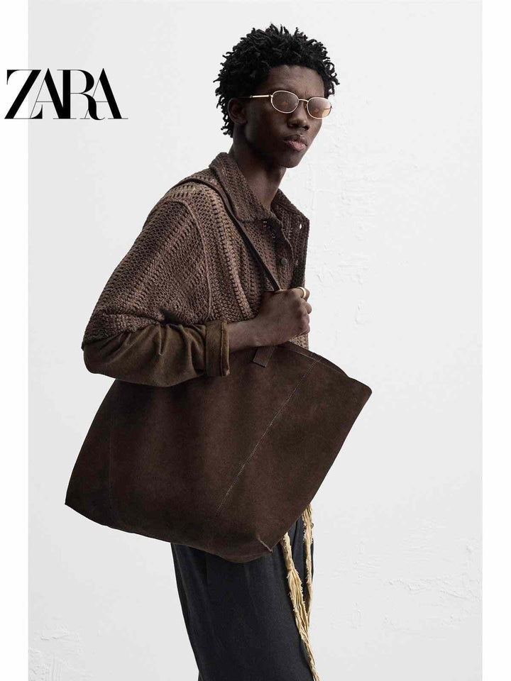ZARA2025 Summer New Men's Bag Suede Trim Leather Tote Bag 3313620 700