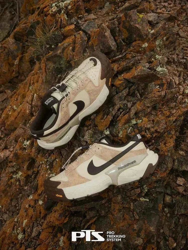 Nike × PandaPrank Pro Trekking System shoes with Vibram outsole, Quicklace, and shock protection for outdoor and urban use
