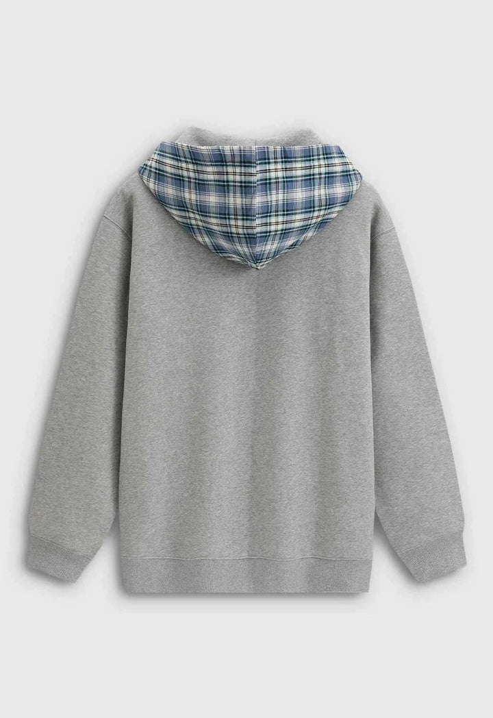 Grey GapGap هودي أصلي بكاروهات رجالي ونسائي بغطاء رأس كاروهات ناعم ومريح جيوب وسحاب قوي