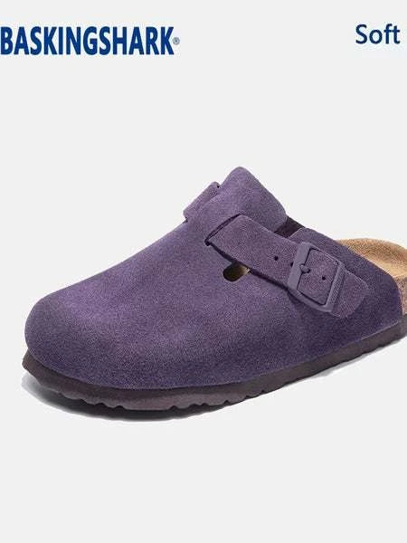 BaskingShark Birkenstock Women's 2025 New Genuine Leather Outer Wear Casual Versatile Toe Slippers Cork Shoes