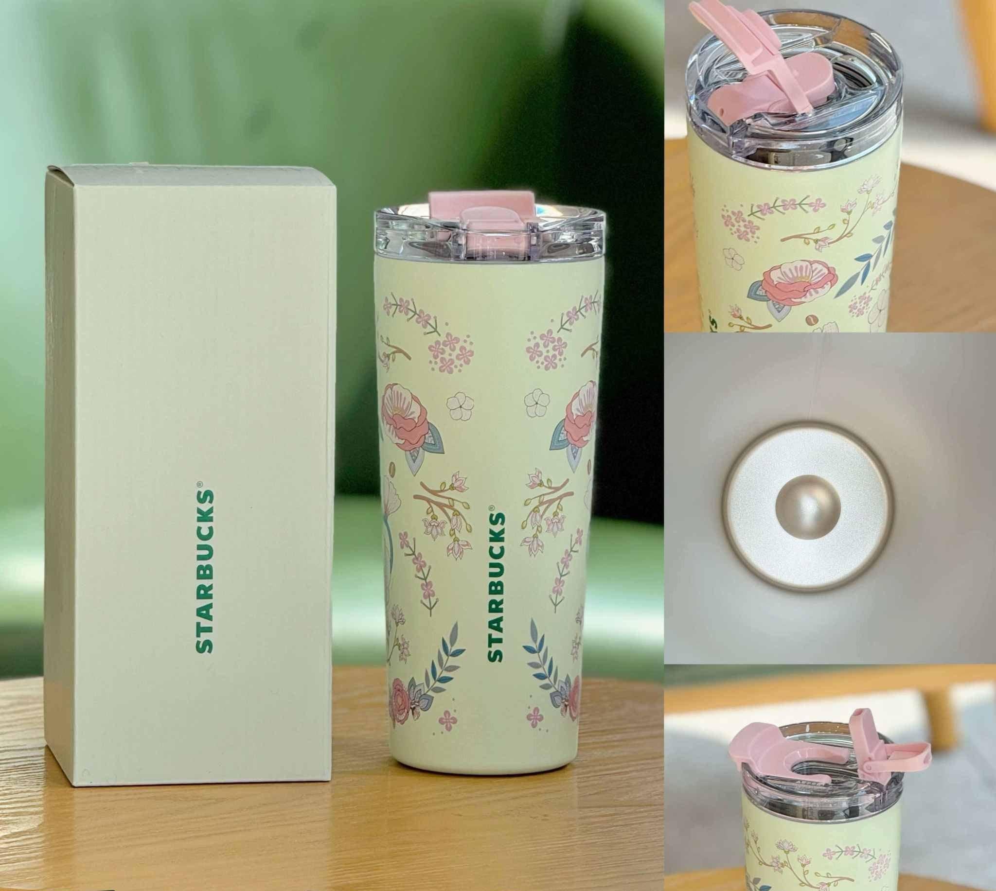 كوب Starbucks بنقشة Floral ولون أخضر ربيعي.