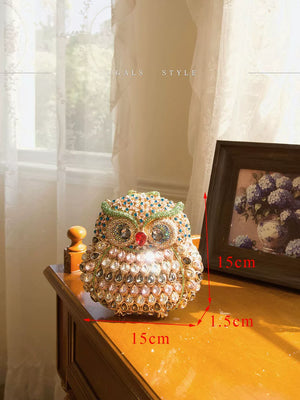 UGALS Retro Niche Design Owl Diamond Dinner Premium Water Diamond Clutch Crossbody Bag