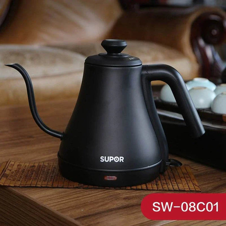 غلاية Supor فولاذية مقاومة للصدأ بسعة 0.8 لتر مع صنبور عنق الإوزة للتحكم الدقيق في صب الماء وتحضير القهوة المقطرة بشكل احترافي