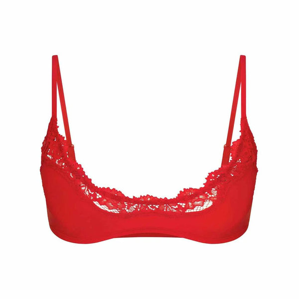 Red SKIMS FITS EVERYBODY lace scoop bralette with adjustable straps and soft fabric for comfortable fit