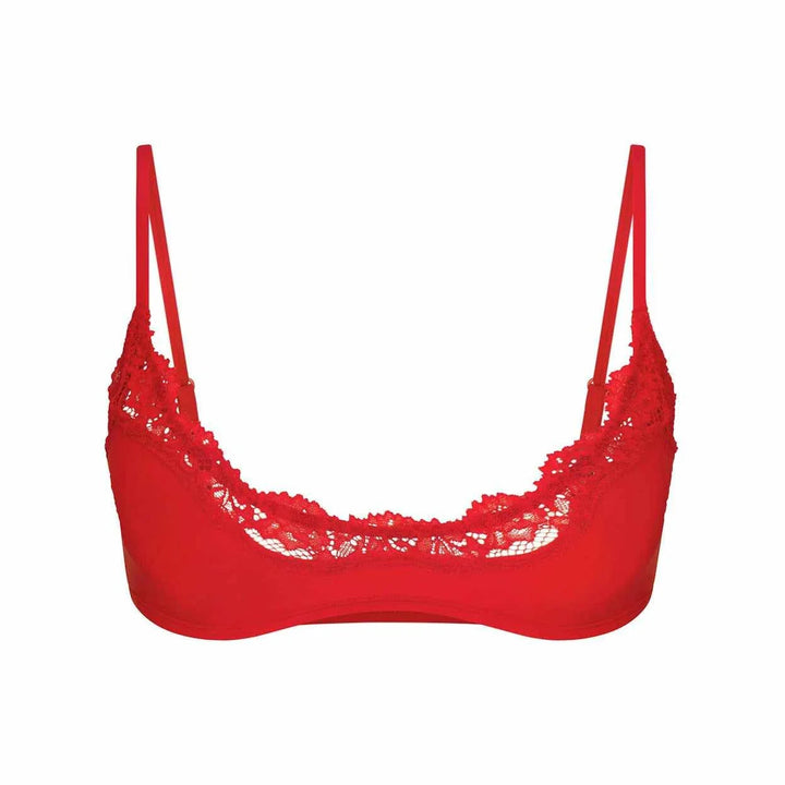 Red SKIMS FITS EVERYBODY lace scoop bralette with adjustable straps and soft fabric for comfortable fit