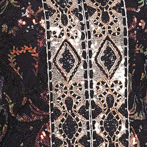 Royal black kaftan adorned with sequins and gold accents, ideal for high-end occasions.