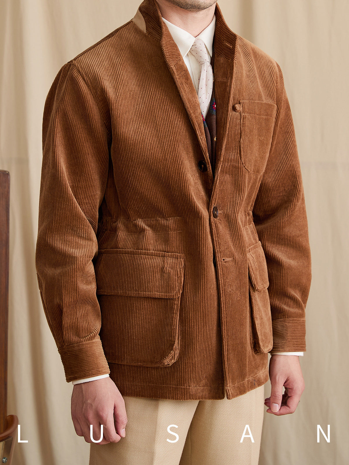 Mr. Lu San's autumn and winter gentleman's outfit TEBA casual fashion jacket vintage outdoor warm corduroy lapel jacket for men