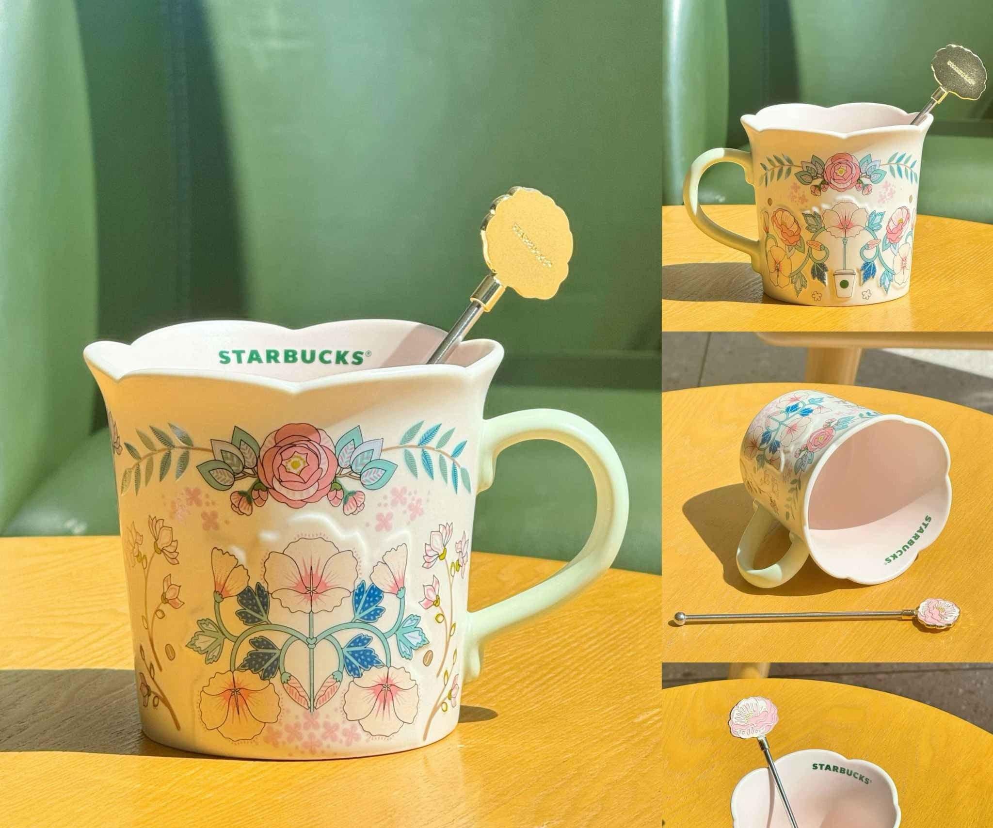 Tumbler Starbucks بنقشة زهور الربيع ولون أخضر نعناعي.