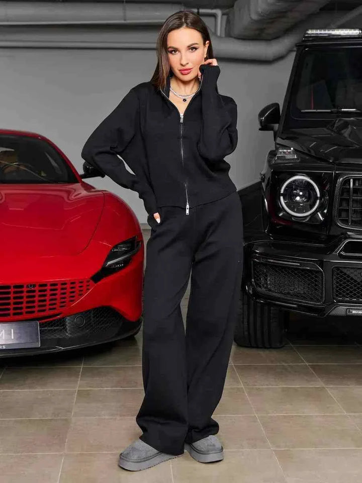 طقم كنزة وبنطلون كاجوال فضفاض بتصميم أوروبي وأمريكي أنيق للنساء