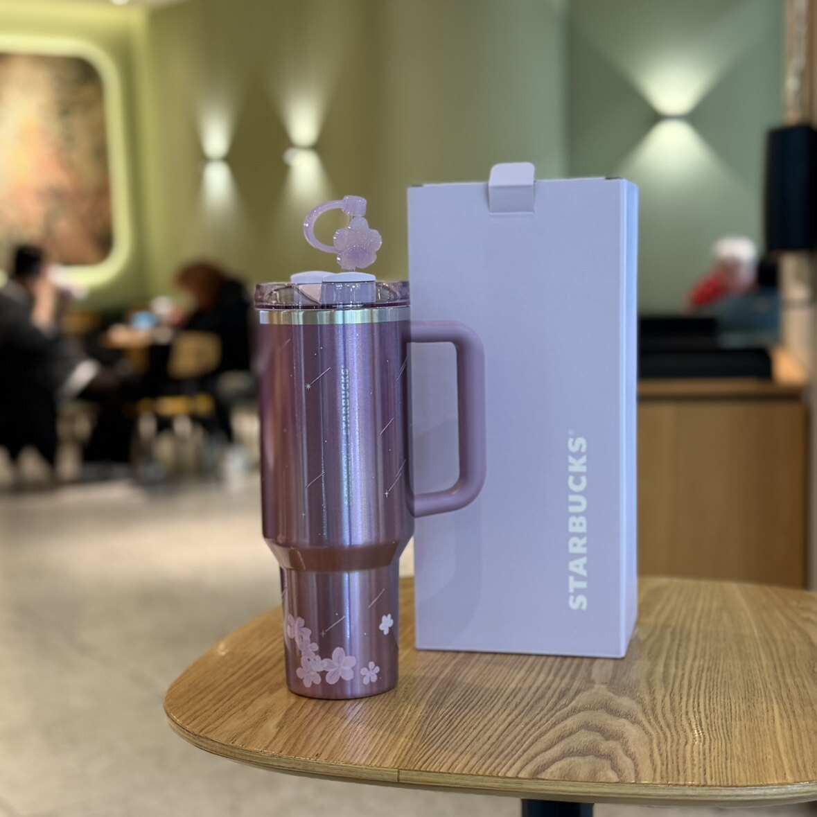 Starbucks cup 2026 spring new product Twilight cherry blossom series high-value glass straw stainless steel thermos cup.