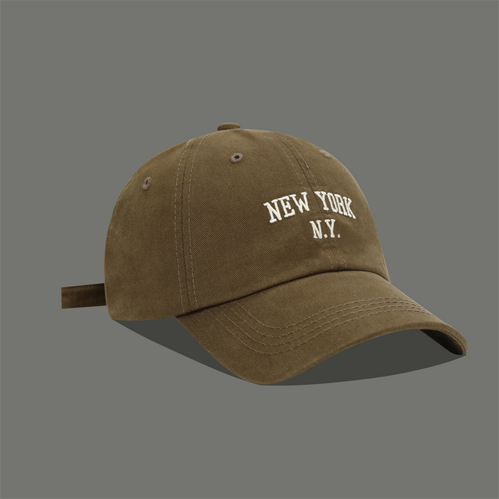قبعة بيسبول بنمط الشارع من ماركة كوريا تايد بلون بني مطرزة بشعار نيويورك