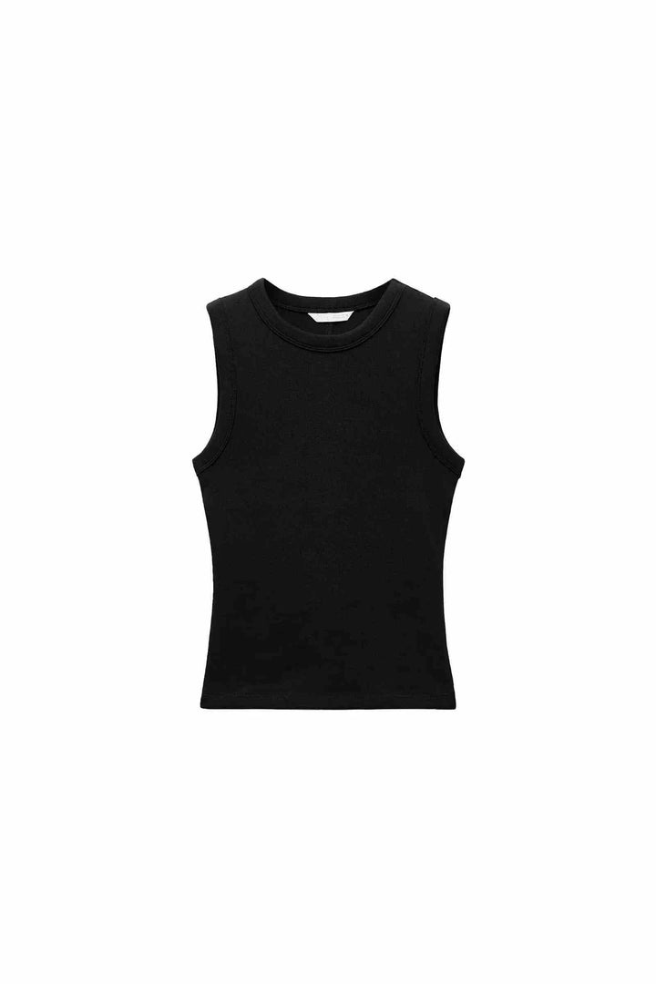 ZARA توب تانك نسائي أسود أساسي قطن كاجوال ملمس ناعم تصميم بسيط