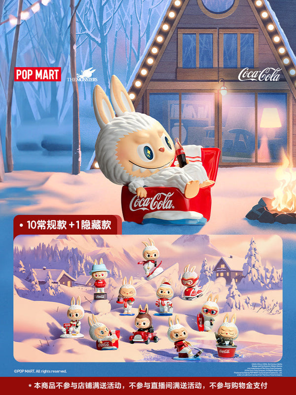 Blind box series of The Monsters x Coca-Cola winter edition by Pop Mart featuring 10 figures and 1 hidden, with cute winter clothing.