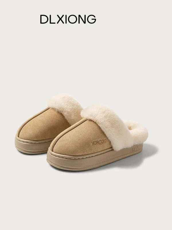 شباشب دافئة من القطن لفصلي الخريف والشتاء مع بطانة فرو صناعي ونعل مقاوم للانزلاق بألوان ترابية