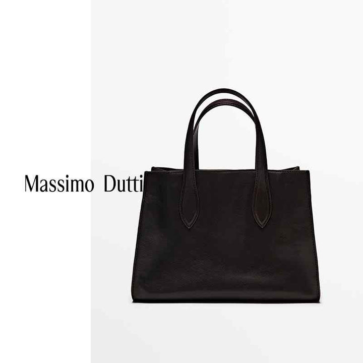 ربيع وصيف جديد MassimoDutti 2025 براون الجلود حقيبة يد