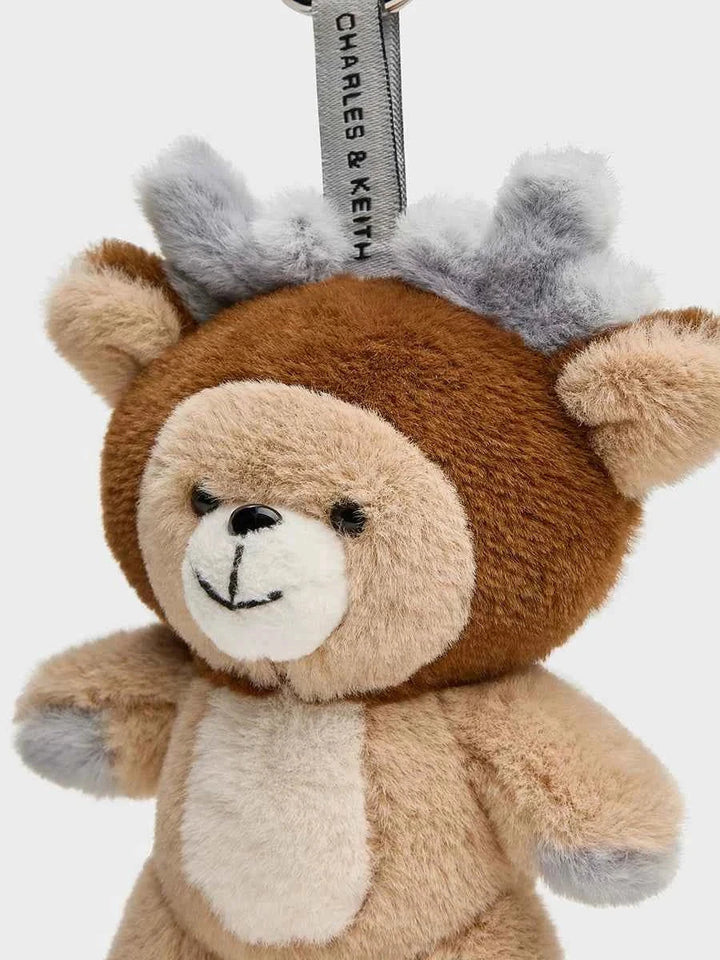 Soft plush teddy keychain with gray antlers from Charles Keith, cute and lightweight accessory