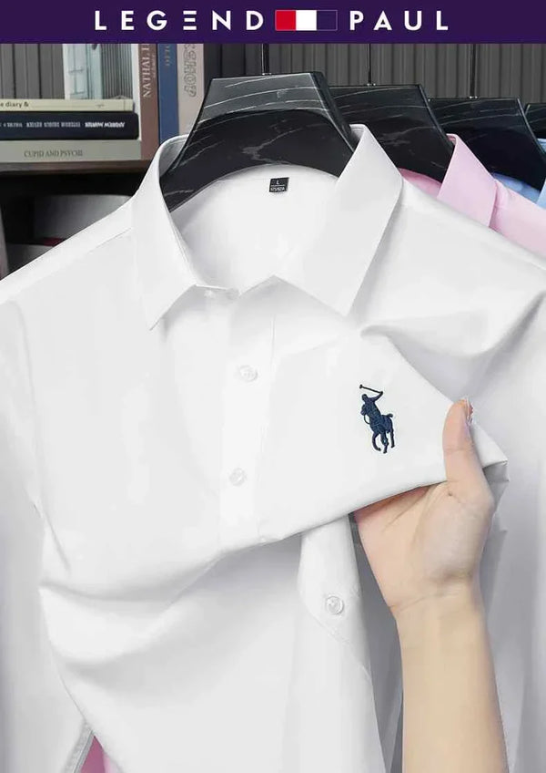 white polo shirt with embroidered logo from LEGEND PAUL for high school youth casual and formal wear