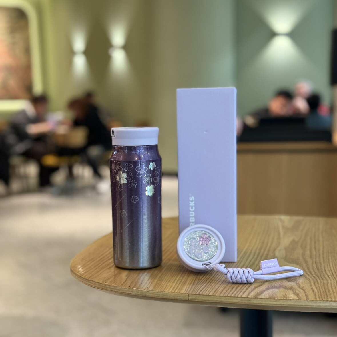 Starbucks cup 2026 spring new product Twilight cherry blossom series high-value glass straw stainless steel thermos cup.