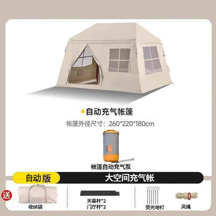 Portable inflatable tent camping shelter with windows and folding design for outdoor use