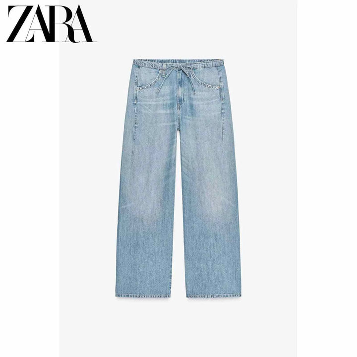 ZARA wide leg jeans for women in light denim with elastic waist and casual fit