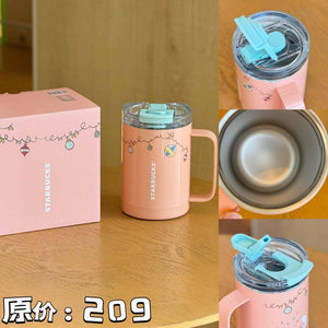 Starbucks Cup 2025 Garden Dance Fresh Handle Portable Office Home Stainless Steel Double Spout Tabletop Cup.