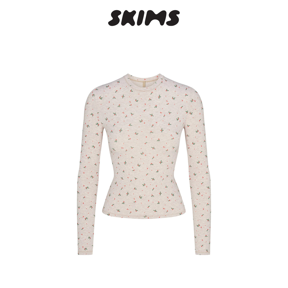 SKIMS Little Cherry Holly Long-Sleeve T-Shirt, Can Be Worn as Loungewear, Soft and Breathable, Individual Top for Sleeping Women, Summer