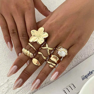طقم خواتم نسائية بتصميم زهور ولؤلؤ Vintage Rings Set.