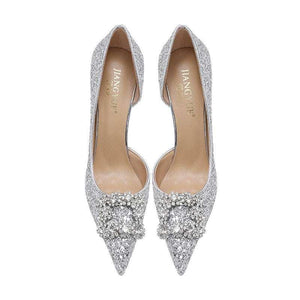 Christiana  حذاء كعب عالي Glitter مزين بـ Crystal Buckle أنيق.