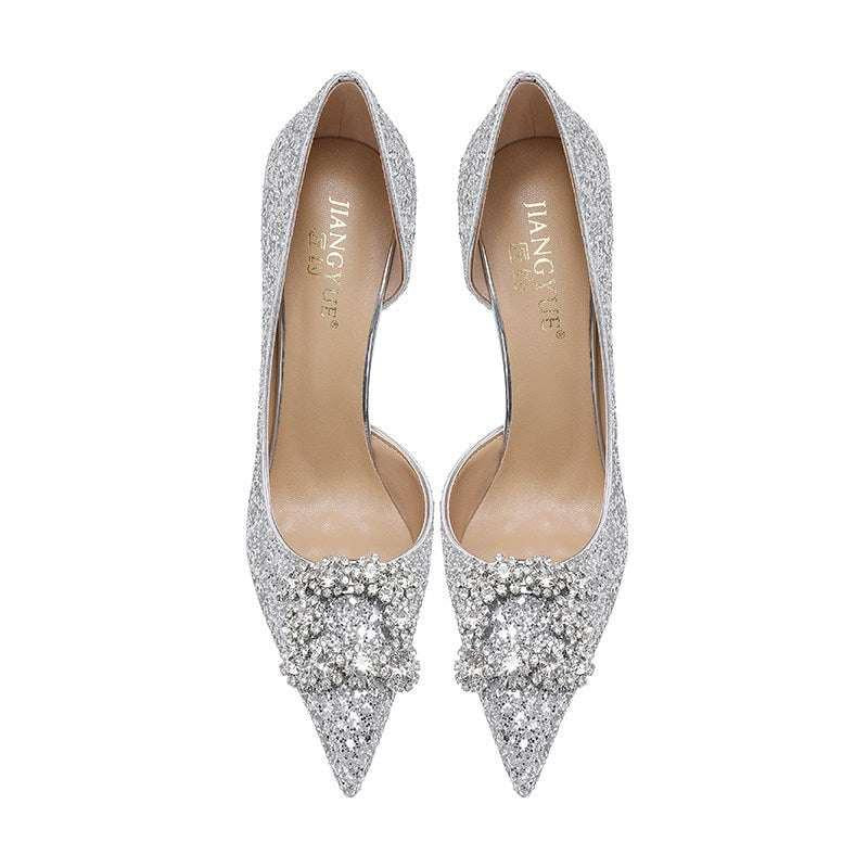 Christiana  حذاء كعب عالي Glitter مزين بـ Crystal Buckle أنيق.