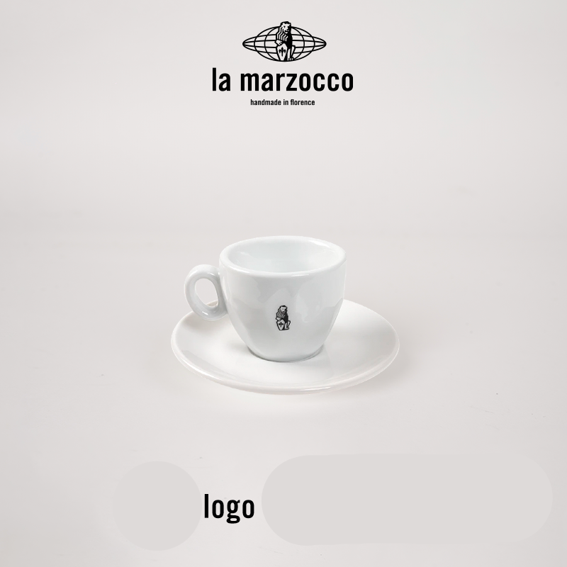 طقم أكواب قهوة La Marzocco بتصاميم وشعارات متنوعة.