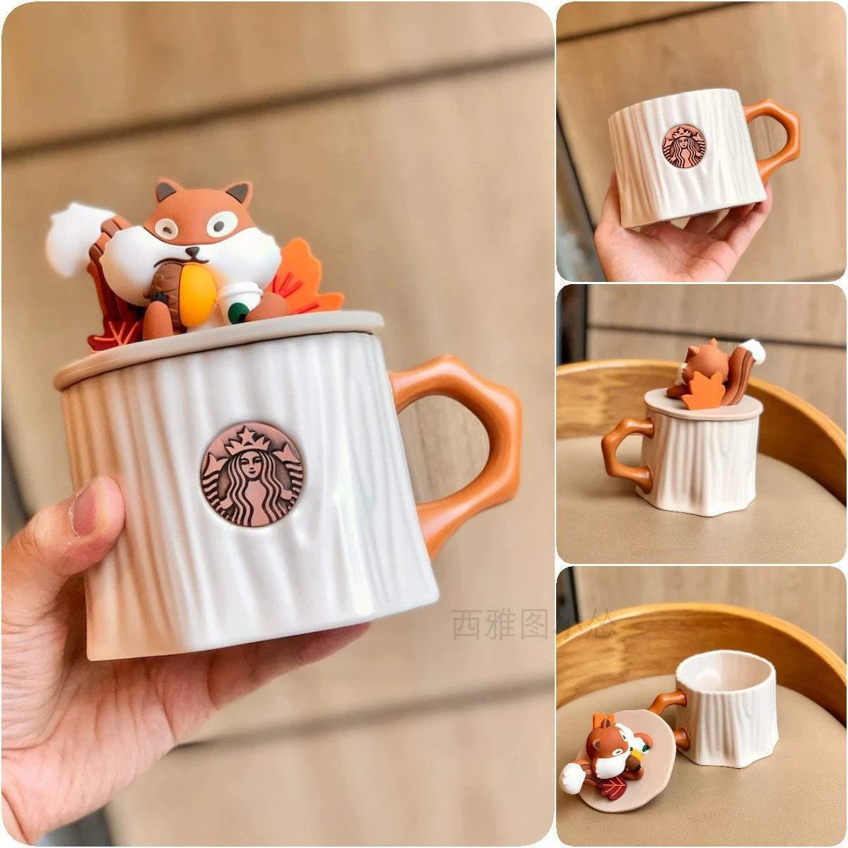 مج Starbucks بتصاميم كرتونية لطيفة وغطاء مميز.