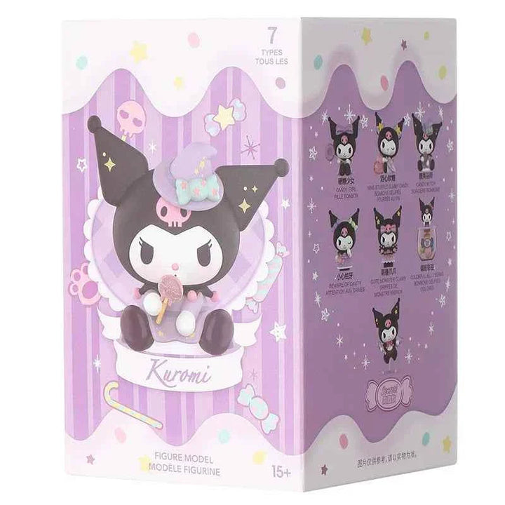 MINISO Kuromi Trick-or-Treat blind box series, featuring collectible PVC figurines with a hidden surprise design, suitable for ages 15 and up.