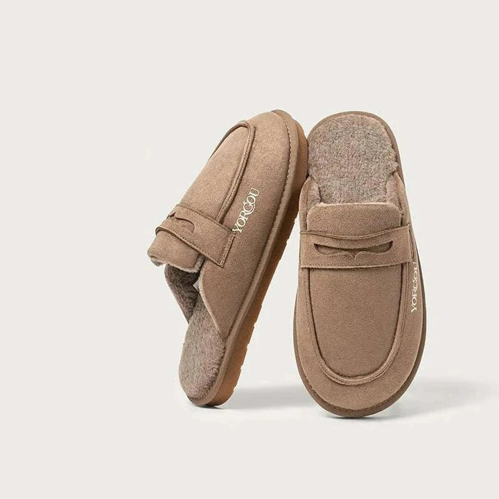 شبشب dalaxiong بني بتصميم أنيق وبطانة فروية سميكة ونعل مطاطي مرن مقاوم للانزلاق مريح للاستخدام اليومي