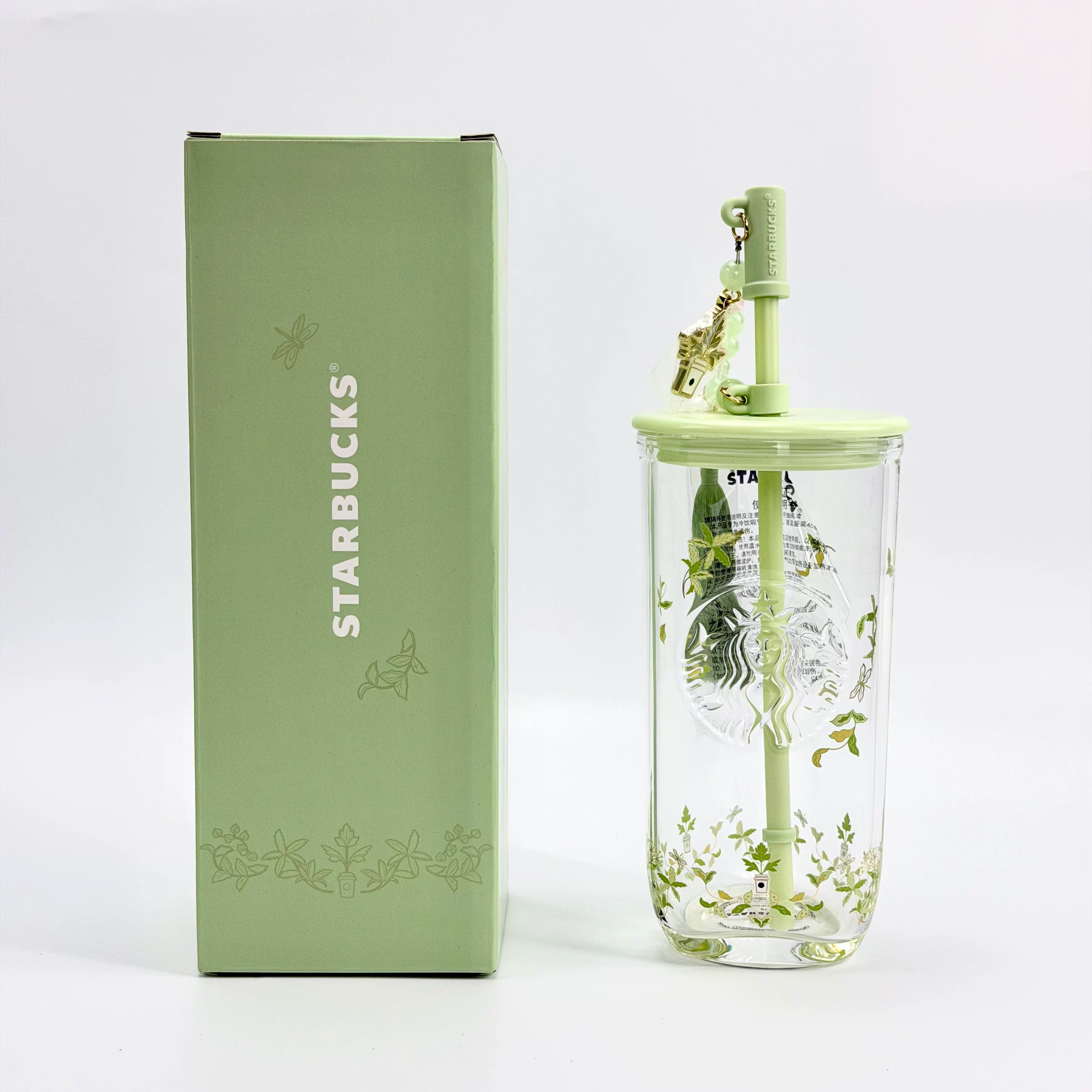Starbucks Cup 2026 Spring Pattern Series Chinese Triangular Shaped Straw Cup Water Cup with Straw Stopper