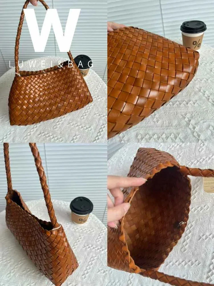 brown dragon woven bag made from natural cow leather with handwoven design and comfortable strap, medium size for daily essentials