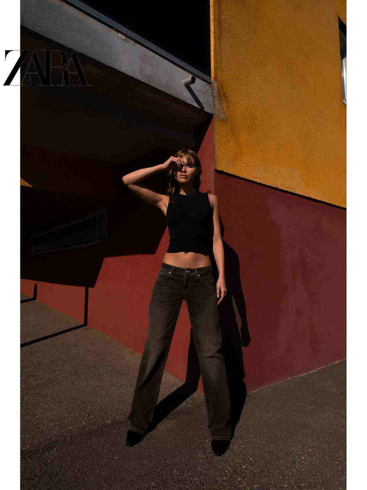 ZARA توب تانك نسائي أسود أساسي كاجوال بخامة قطنية مريحة وتصميم بسيط أنيق