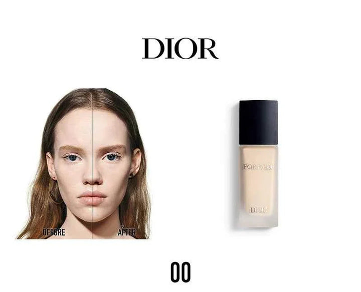 Dior Forever Foundation luxury set with before and after skin coverage showing natural, radiant finish and long-lasting wear