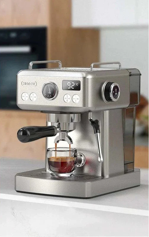 ماكينة تحضير إسبرسو HiBREW من الستانلس ستيل بضغط 19 بار مع عصا بخار وخزان مياه 1.8 لتر فضي