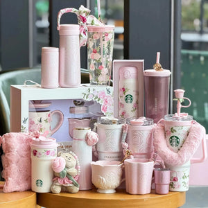 Starbucks 2026 Wanhua Rose Glitter Cat's Eye 316L Stainless Steel Cup Double Drinking Spout Silent Pad Straw Cup.