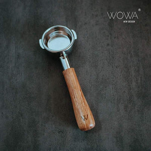 WOWA Portafilter بمقبض خشبي فاخر وتصميم أنيق.